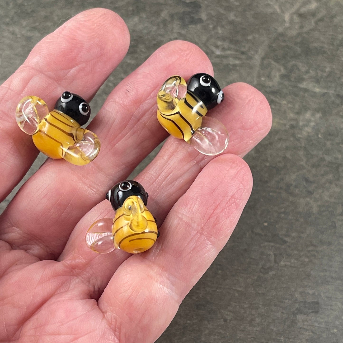 Bee Beads, Yellow and Black Bumble Bees, Lamp Work Beads - Bumble Bee Lampwork Beads - 13mm - Select Pair or Individual from Options