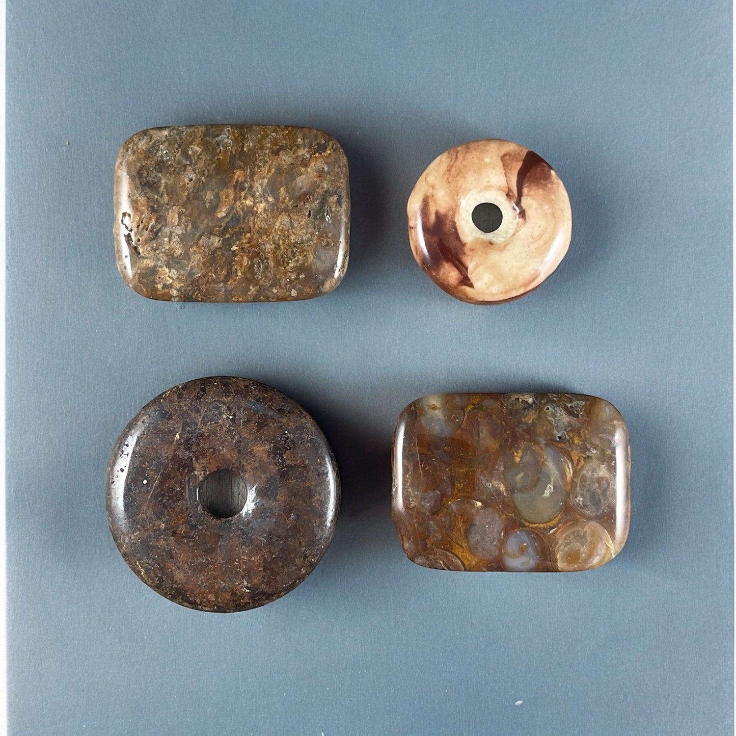 Brown Jasper Gemstone and Ceramic Pendants, Assortment of Pendants Brown Stone Beads, Donut Pendant, Large Rectangle Beads