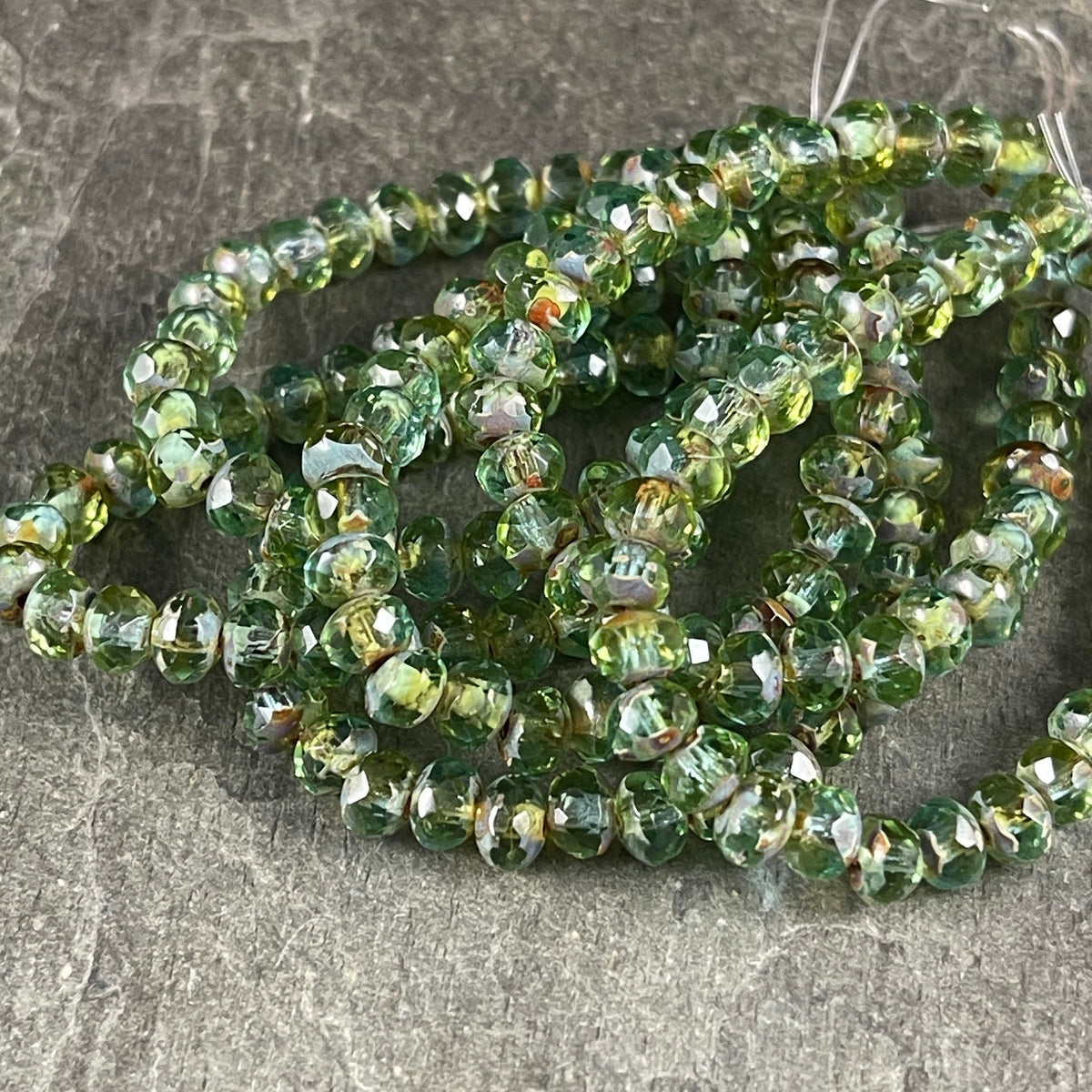 Czech Glass - 3x5mm Faceted Rondelle, Olive Green and Sky BluePicasso (R5/N-1384) * Qty. 30
