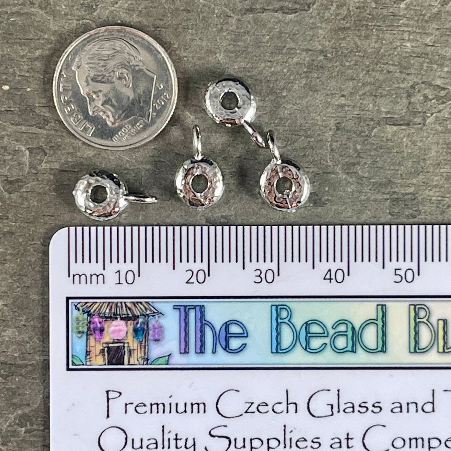 TierraCast Bail Bead, Silver Hammered Spacer Bead with Loop, 8x3mm Spacer 2.75mm Hole, White Bronze Plated (PF/892-28) * Qty. 4