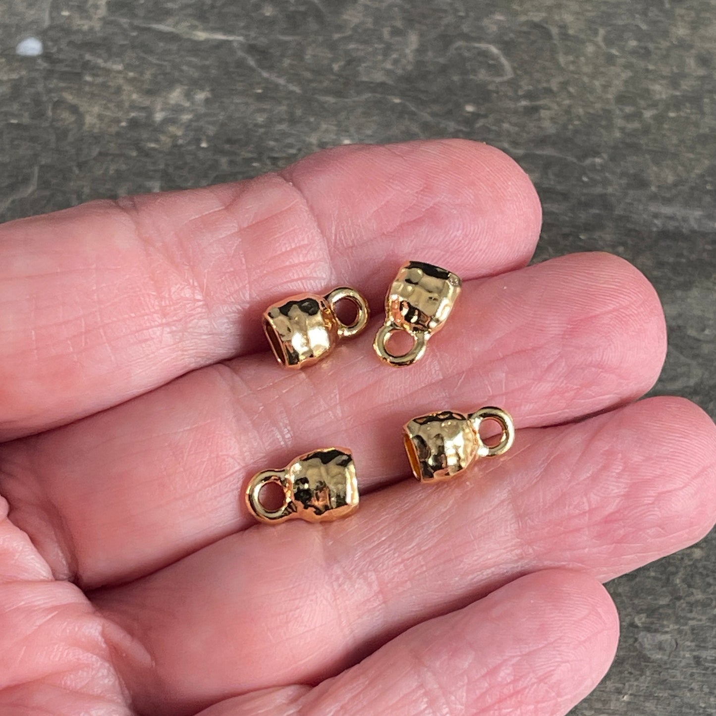 TierraCast Gold Crimpable End Caps, Hammered Texture End Caps for Leather Cord, 24k Gold Plated (PF/923-12) * BULK Bag - Qty. 20