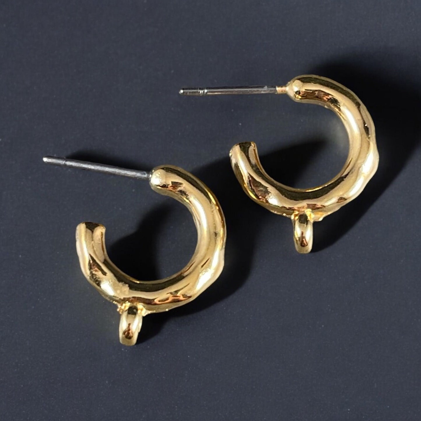 24k Gold Hoop with Loop Post Earring, Organic 16mm Hoop with 2mm Loop, Nickel Free (PF/01394-12) * Qty. 2