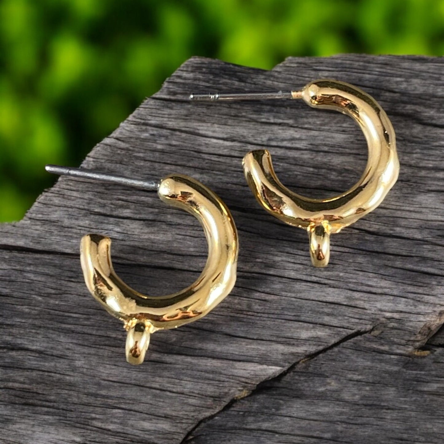 24k Gold Hoop with Loop Post Earring, Organic 16mm Hoop with 2mm Loop, Nickel Free (PF/01394-12) * Qty. 2