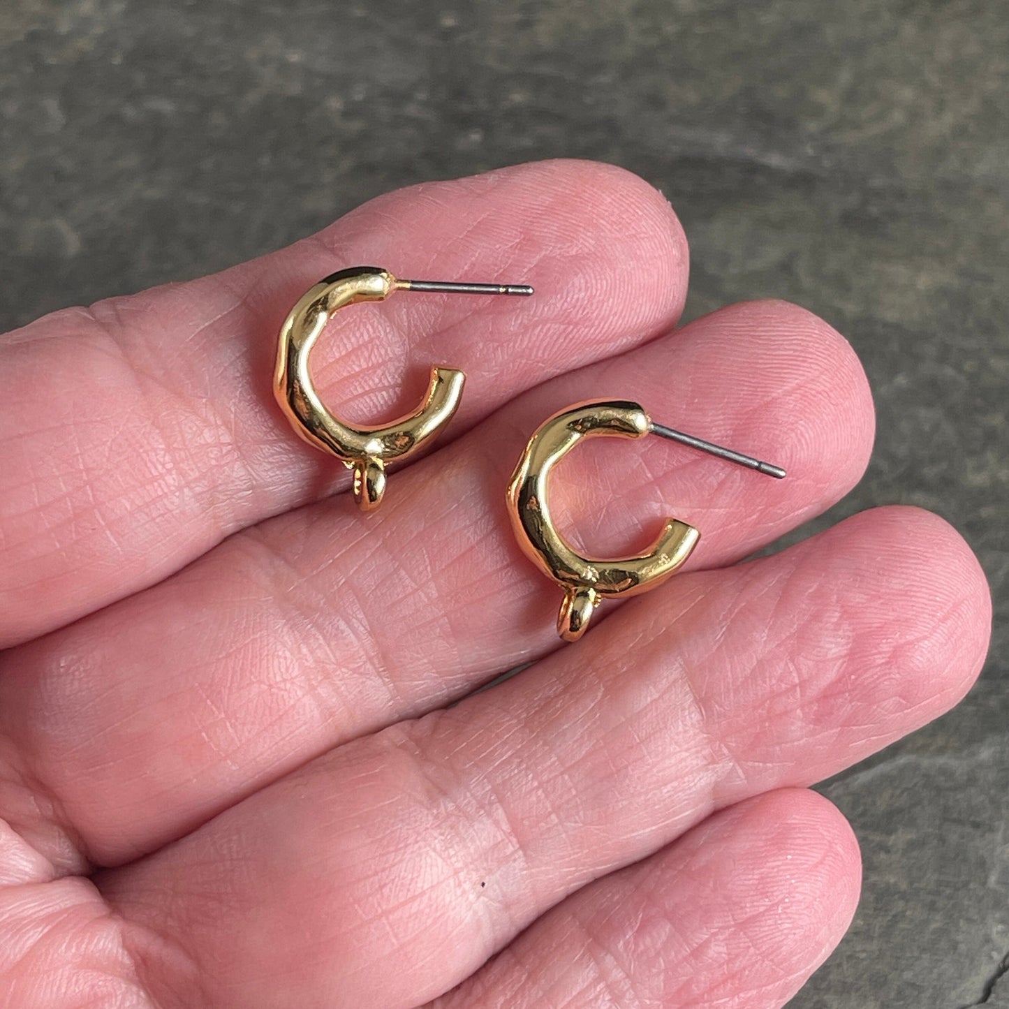 24k Gold Hoop with Loop Post Earring, Organic 16mm Hoop with 2mm Loop, Nickel Free (PF/01394-12) * Qty. 2