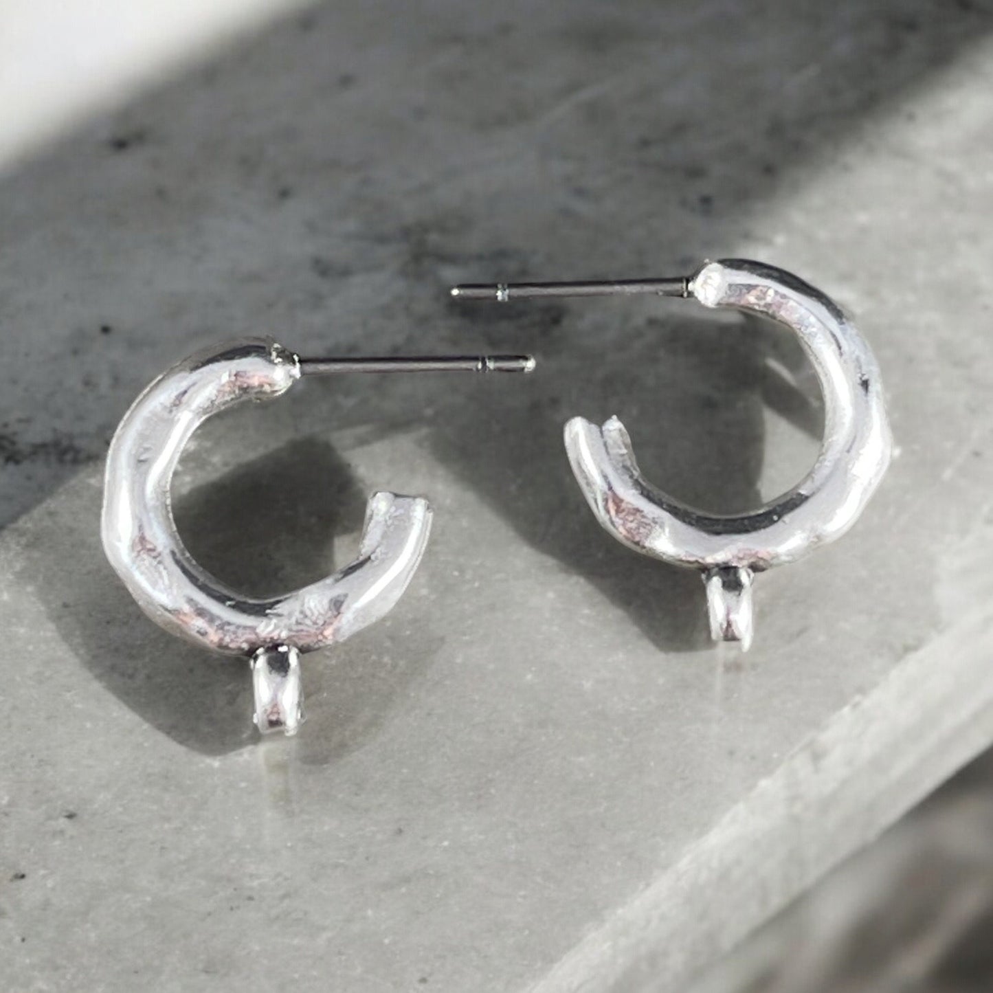 Antiqued Silver Hoop with Loop Post Earring, Organic 16mm Hoop with 2mm Loop (PF/01394-77) * Qty. 2