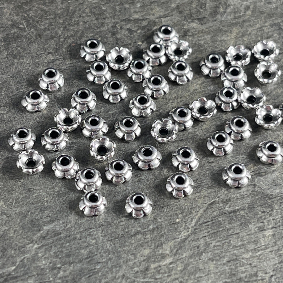 TierraCast 3.5mm Tiny Scalloped Petal Bead Caps, Antiqued Silver Plated (PF/790-77) * Qty. 250