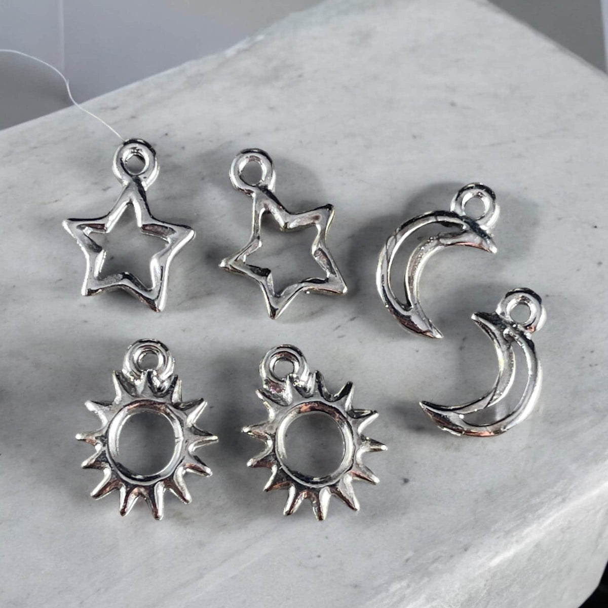 TierraCast Celestial Charms, Sun, Crescent Moon, Star, White Bronze Plated (TC/Celestial) *