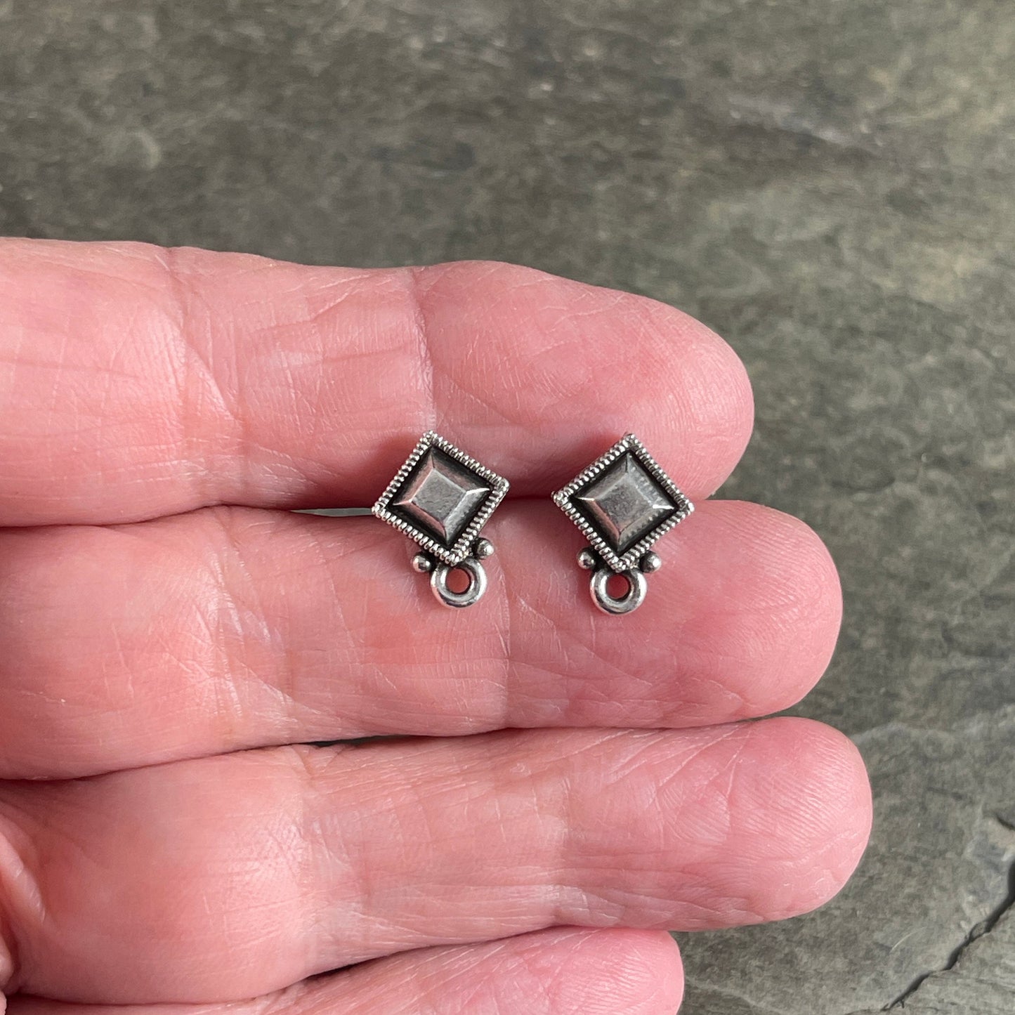 TierraCast Antiqued Silver Post Earring with Faceted Diamond (PF/420-77) * Qty. 4
