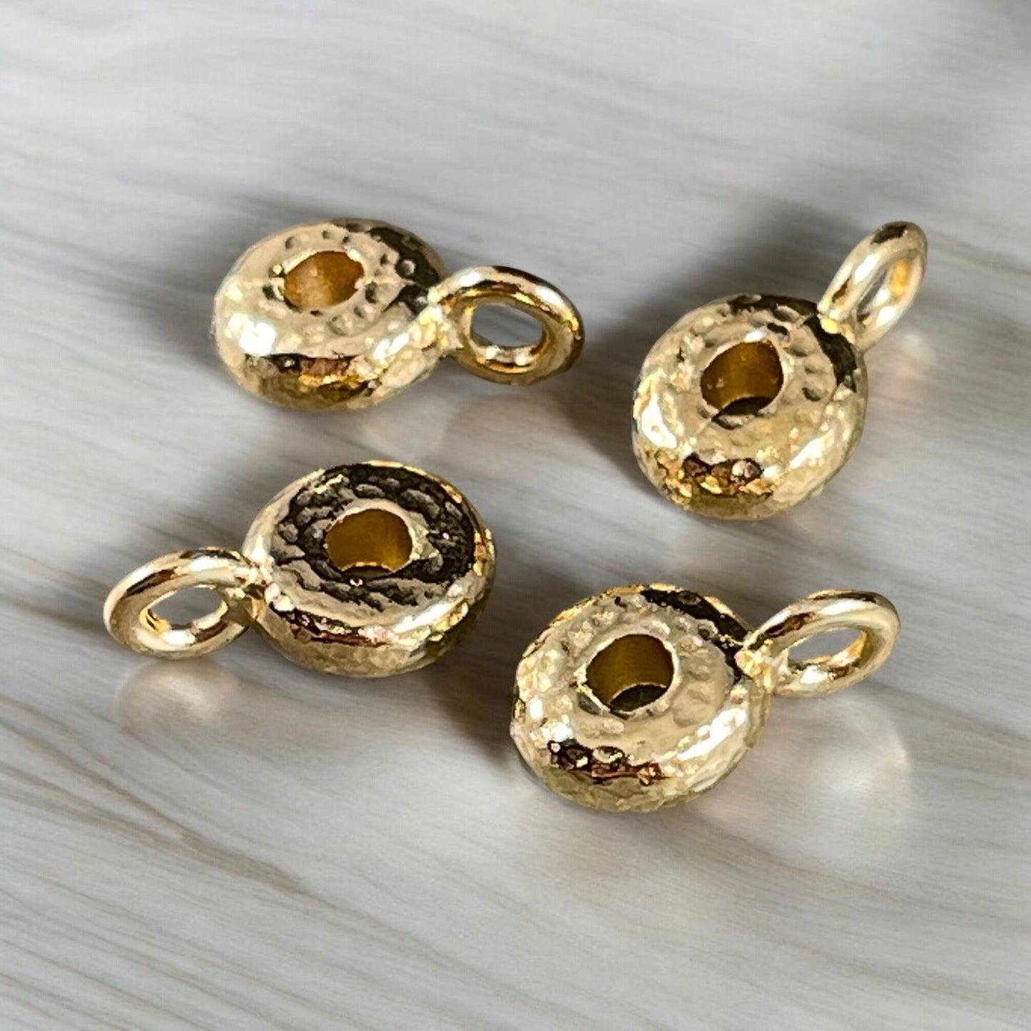 TierraCast Bail Bead, 24k Gold Plated Hammered Spacer Bead with Loop, 8x3mm Spacer with 2.75mm Hole (PF/892-12) * Qty. 4