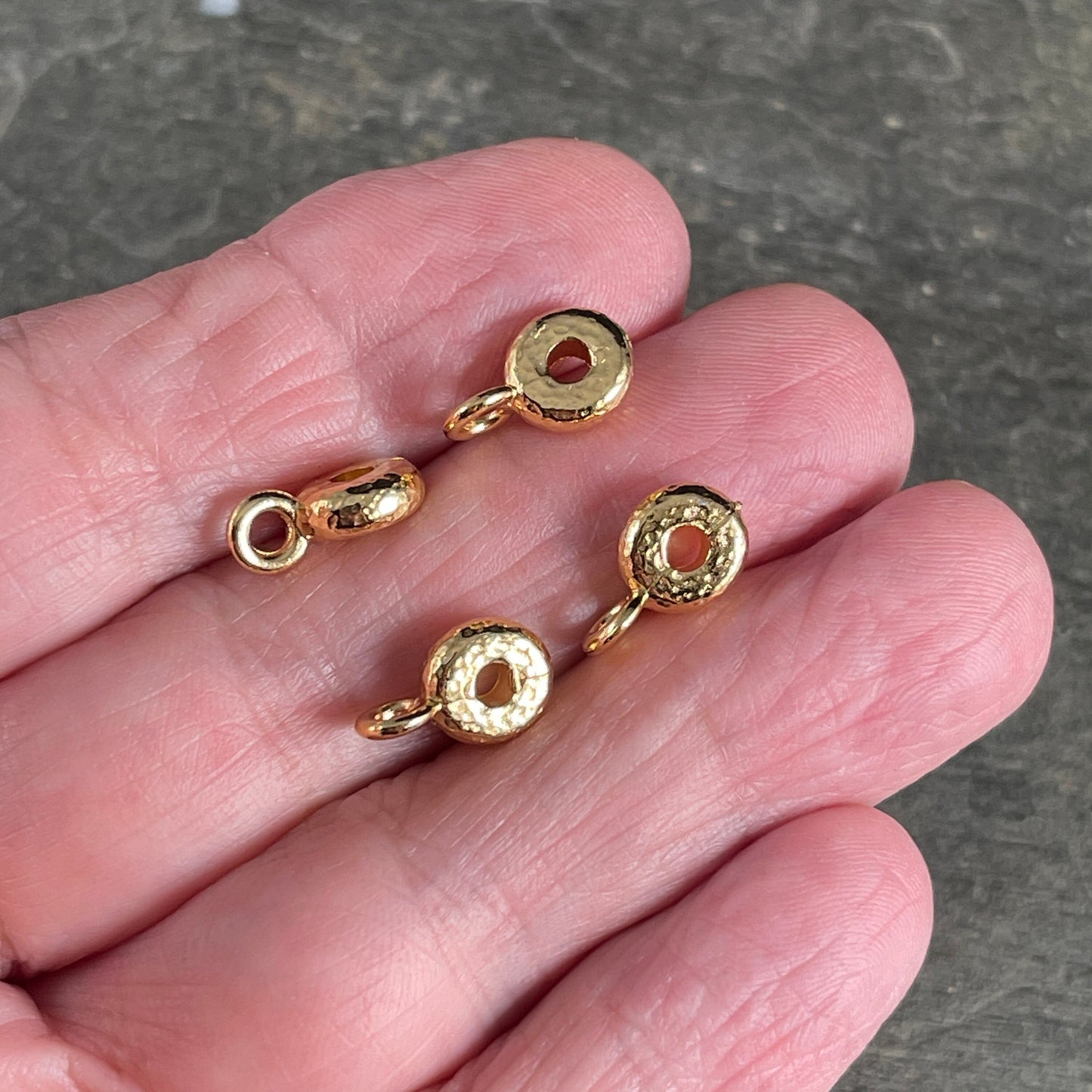 TierraCast Bail Bead, 24k Gold Plated Hammered Spacer Bead with Loop, 8x3mm Spacer with 2.75mm Hole (PF/892-12) * Qty. 4