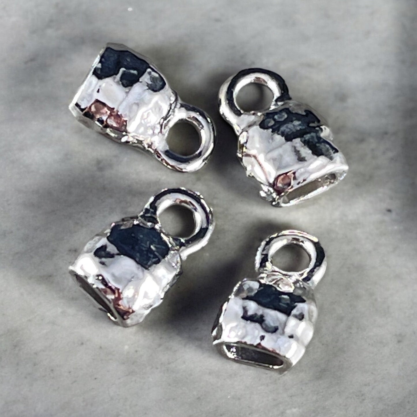 TierraCast Silver Crimpable End Caps, Hammered Texture End Caps for Leather Cord, White Bronze Plated (PF/923-28) * Qty. 4