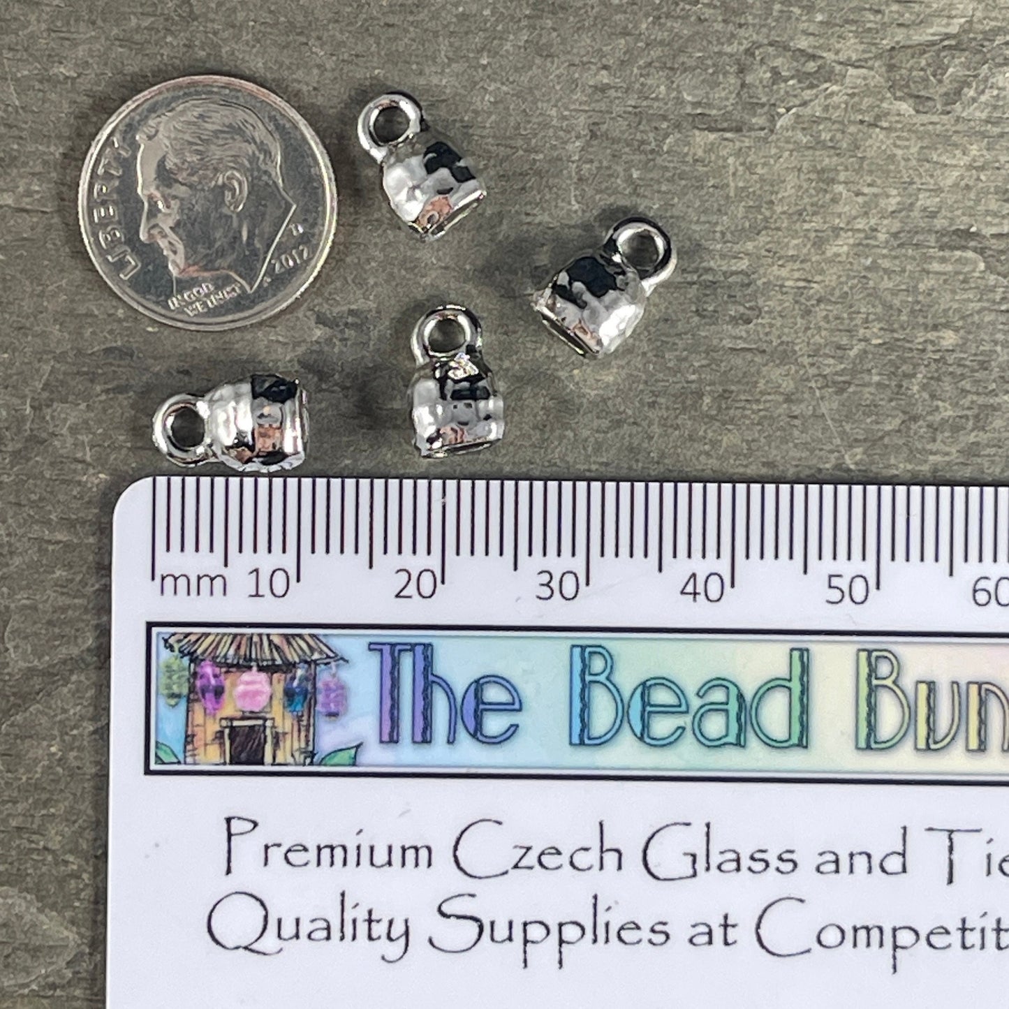 TierraCast Silver Crimpable End Caps, Hammered Texture End Caps for Leather Cord, White Bronze Plated (PF/923-28) * Qty. 4