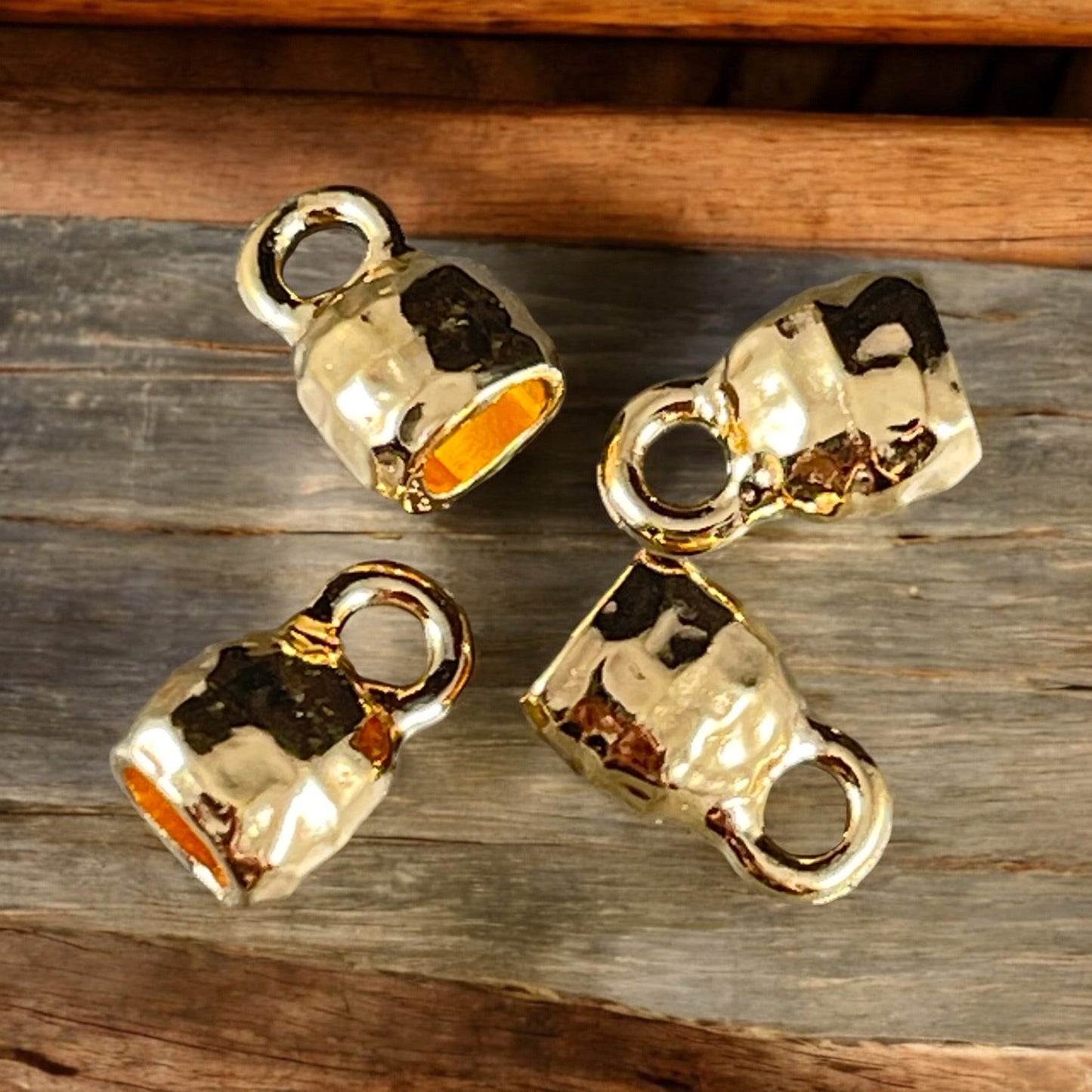 TierraCast Gold Crimpable End Caps, Hammered Texture End Caps for Leather Cord, 24k Gold Plated (PF/923-12) * BULK Bag - Qty. 20