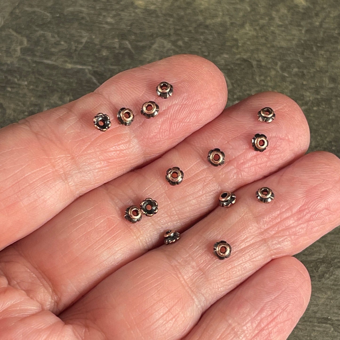TierraCast Antiqued Copper Flower Bead Caps, 3.5mm Tiny Scalloped Petal Bead Caps (PF/790-87) * Qty. 50