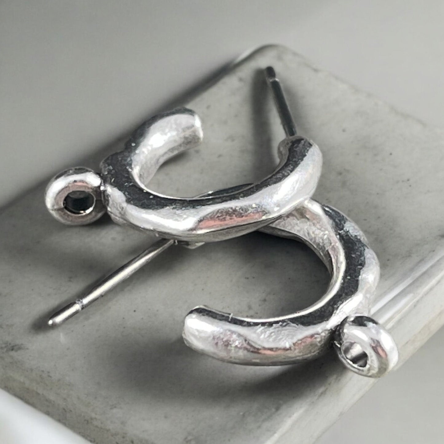 Antiqued Silver Hoop with Loop Post Earring, Organic 16mm Hoop with 2mm Loop (PF/01394-77) * Qty. 2
