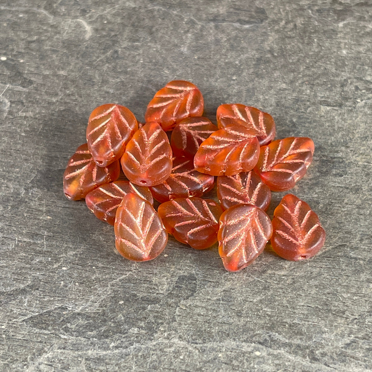 Czech Glass Beads - 10x8mm Mint Leaf, Matte Orange with Copper Wash (Mint22) * Qty. 16