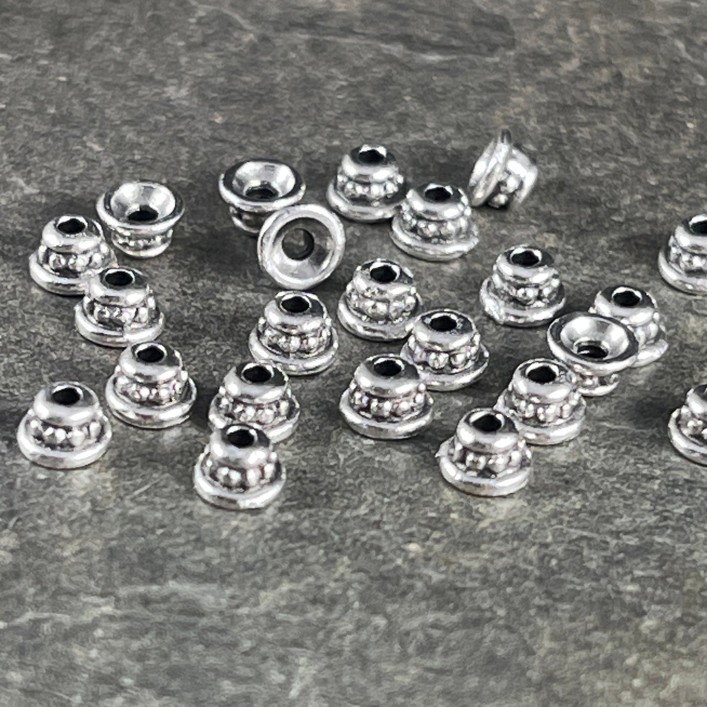 TierraCast 3.5mm Bead Caps, Tiny Beaded Cone, Antiqued Silver Plated (PF/792-77) * Qty. 50