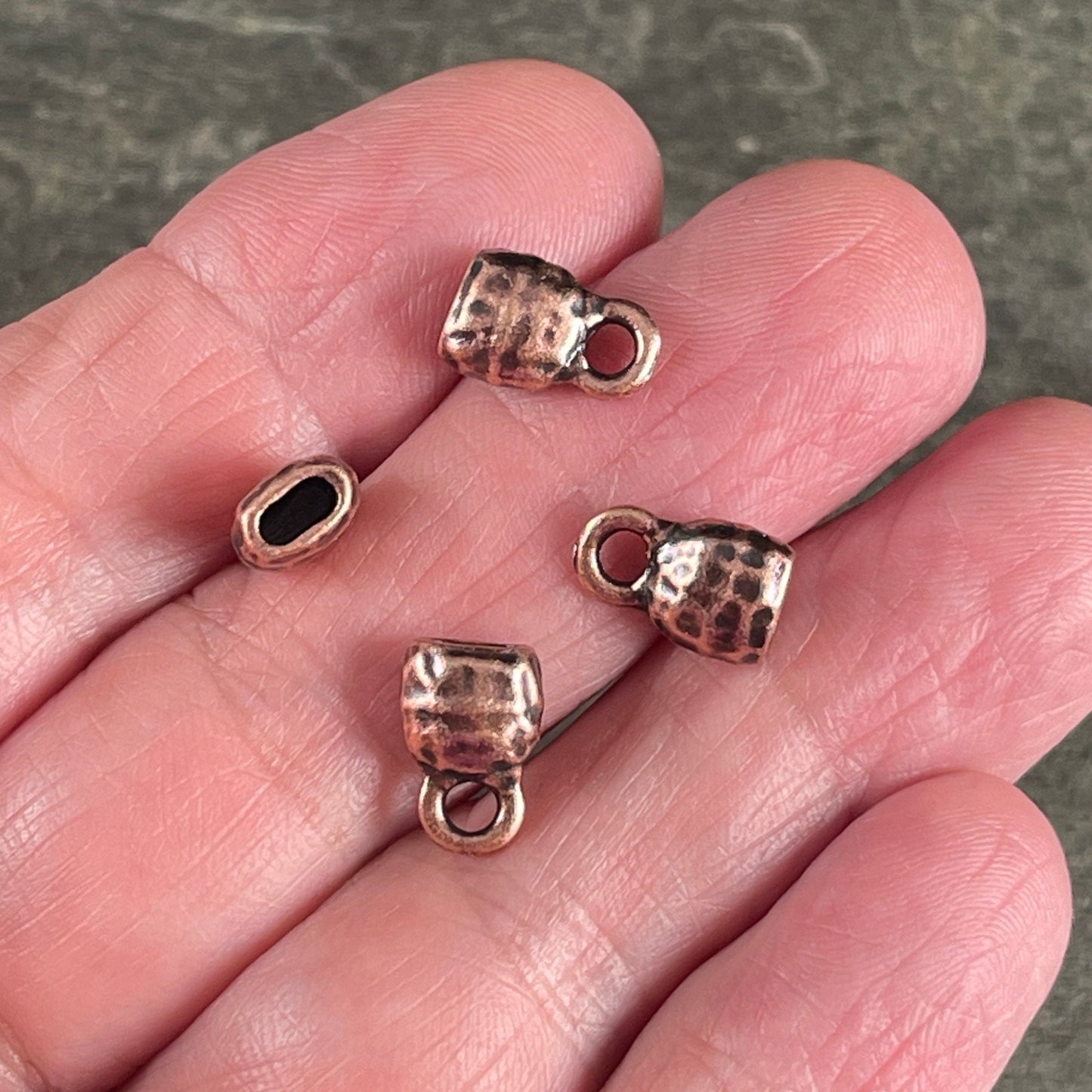 TierraCast Antiqued Copper Crimpable End Caps, Hammered Texture End Caps for Leather Cords (PF/923-87) * BULK Bag - Qty. 20