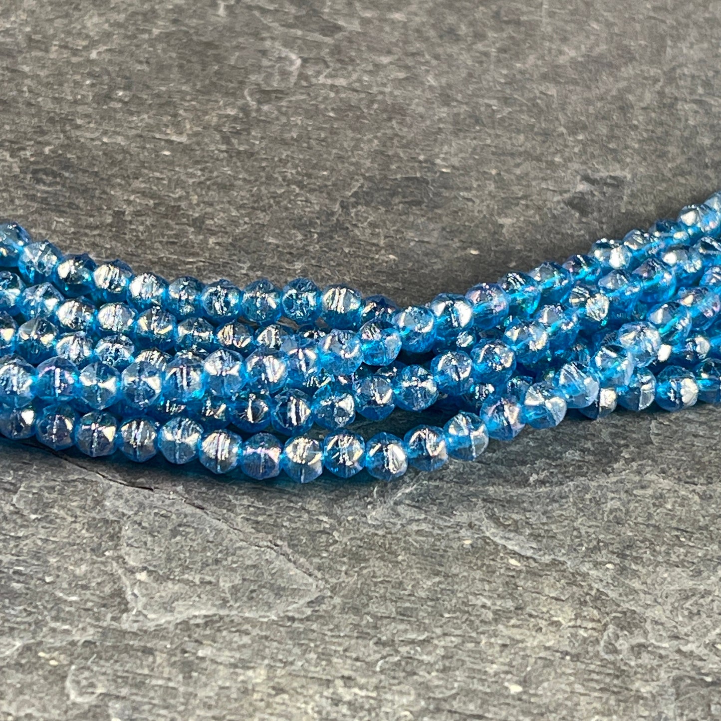 Blue Czech Glass Beads Blue Luster Glass Beads Small Capri Blue Glass Beads with Luster Iris 3mm English Cut (EC/SM-LR6008) * Qty. 50