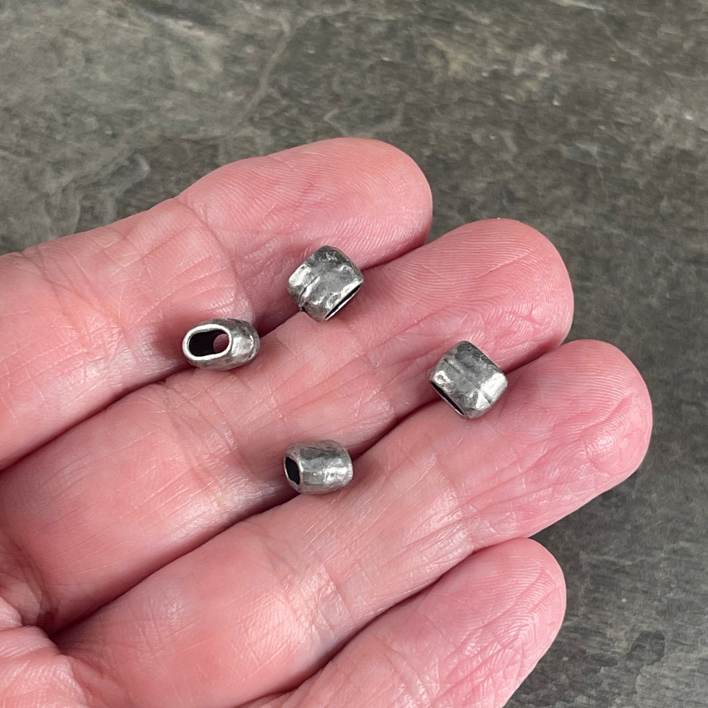 TierraCast Pewter Crimpable Bead, Large Hole Distressed 4x2mm Barrel Bead, Antiqued Pewter (PF/881-04) * BULK BAG * Qty. 20