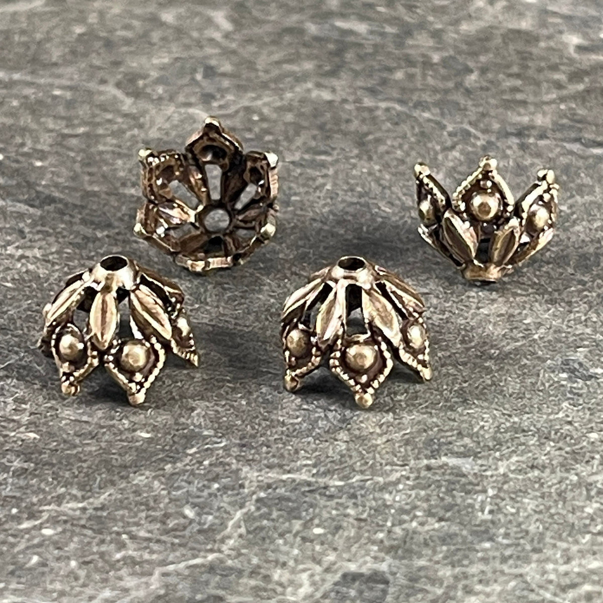 10mm Brass Bead Caps, Oxidized Brass Gothic Style Bead Caps, Ornate Victorian Bead Caps (VJS/L26) * Qty. 4