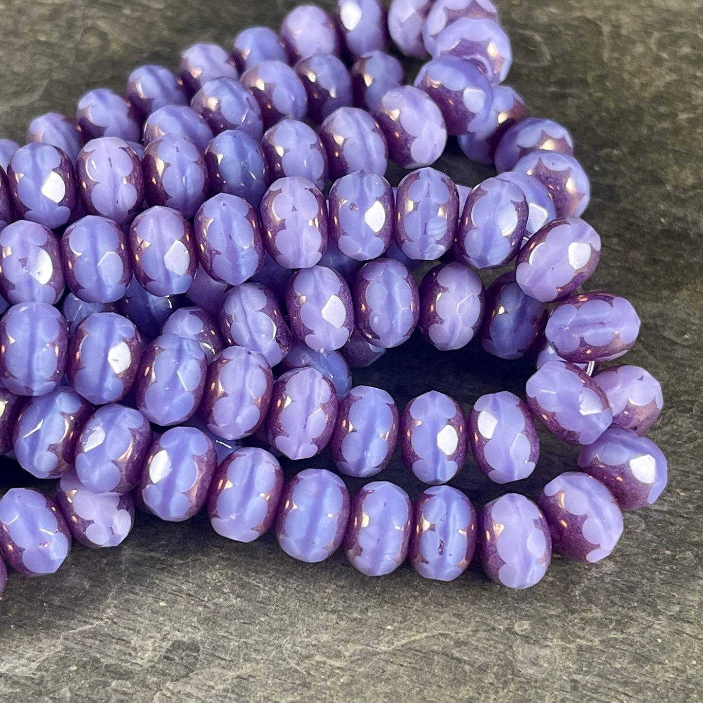Czech Beads - 8x6mm Faceted Rondelle, Light Purple Thistle with Bronze Picasso (R8/N-1546) * 25 Beads