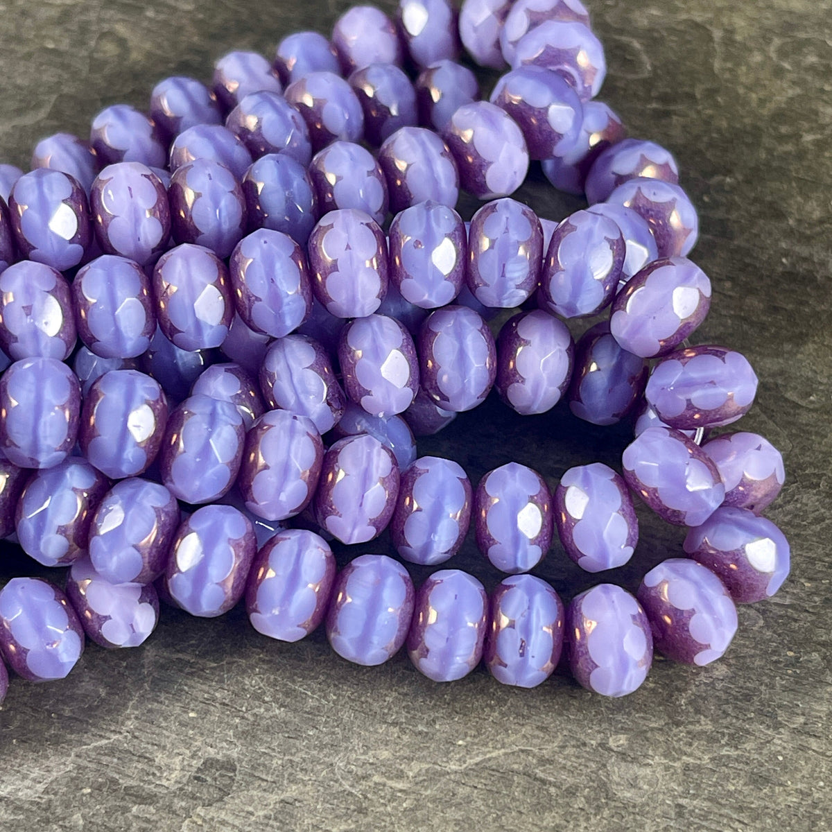 Czech Beads - 8x6mm Faceted Rondelle, Light Purple Thistle with Bronze Picasso (R8/N-1546) * 25 Beads