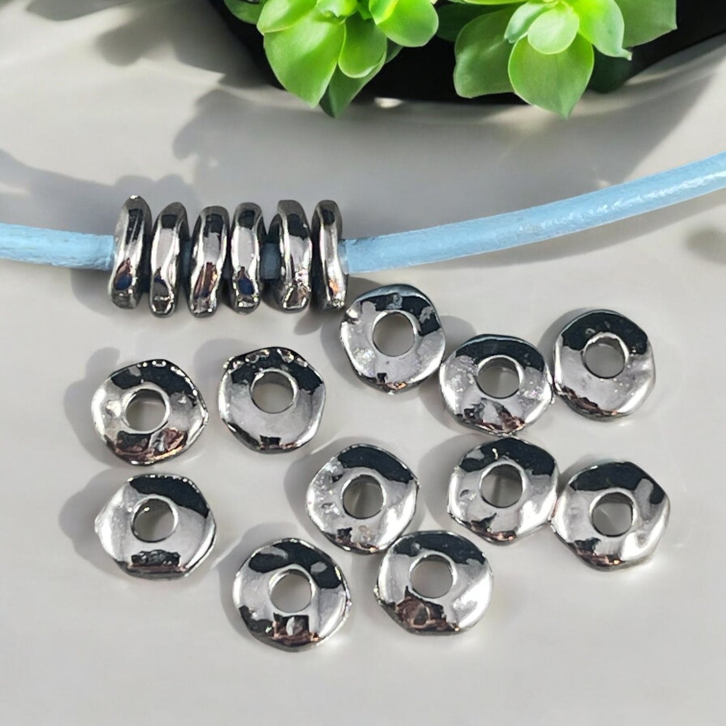 TierraCast 6.5mm Organic Rondelle with Large Hole, 2mm Hole, White Bronze Nugget Spacer Bead (PF/409-28) * Qty. 20