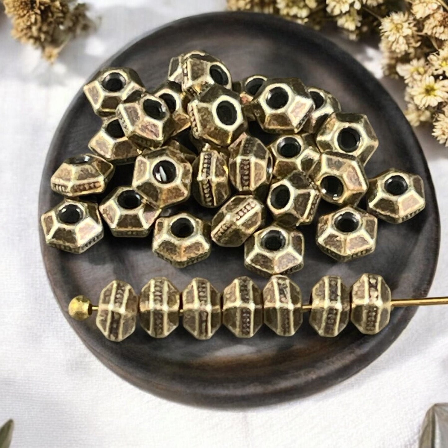 TierraCast 5mm Hexagon Bead, Faceted Antiqued Brass Beaded Hexagon Spacer (PF/393-57) * Qty. 20