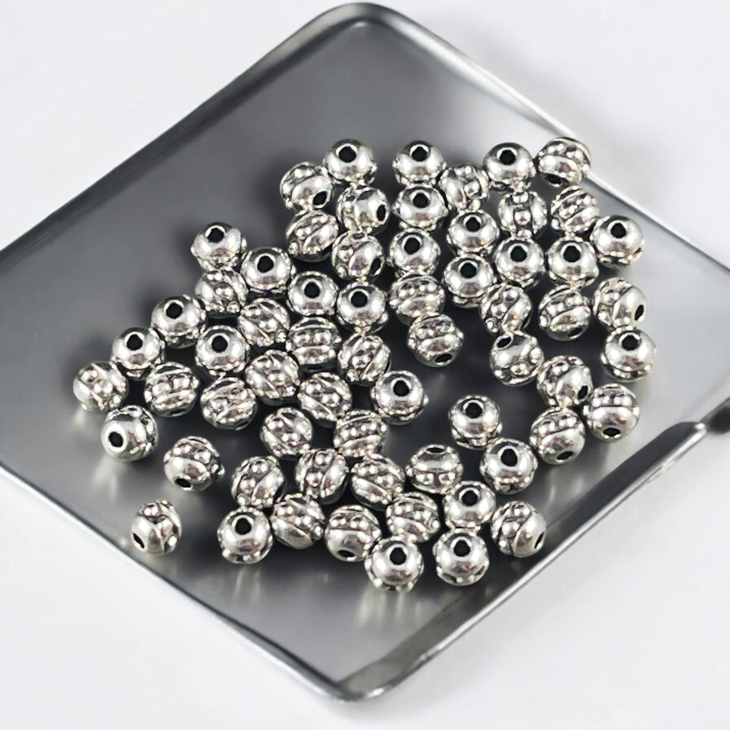 TierraCast 3mm Round Beaded Spacer Bead, Antiqued Fine Silver Plated Seed Bead Size 8 (PF/406-77) * Qty. 50