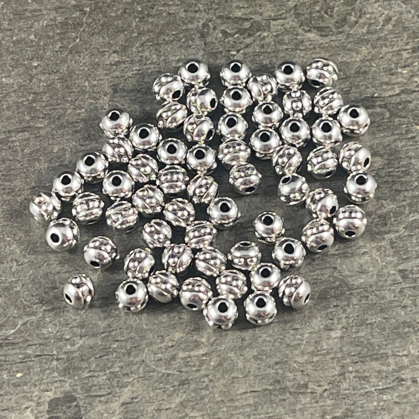 TierraCast 3mm Round Beaded Spacer Bead, Antiqued Fine Silver Plated Seed Bead Size 8 (PF/406-77) * Qty. 50