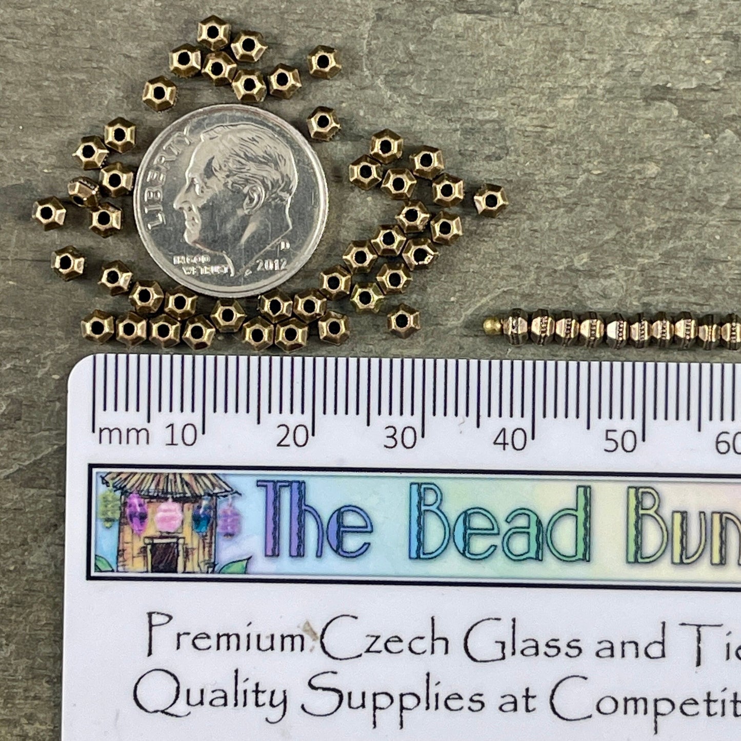 TierraCast 3mm Hexagon Bead, Faceted 3mm Spacer Bead, Tiny Antiqued Brass Bead (PF/392-57) * Qty. 50