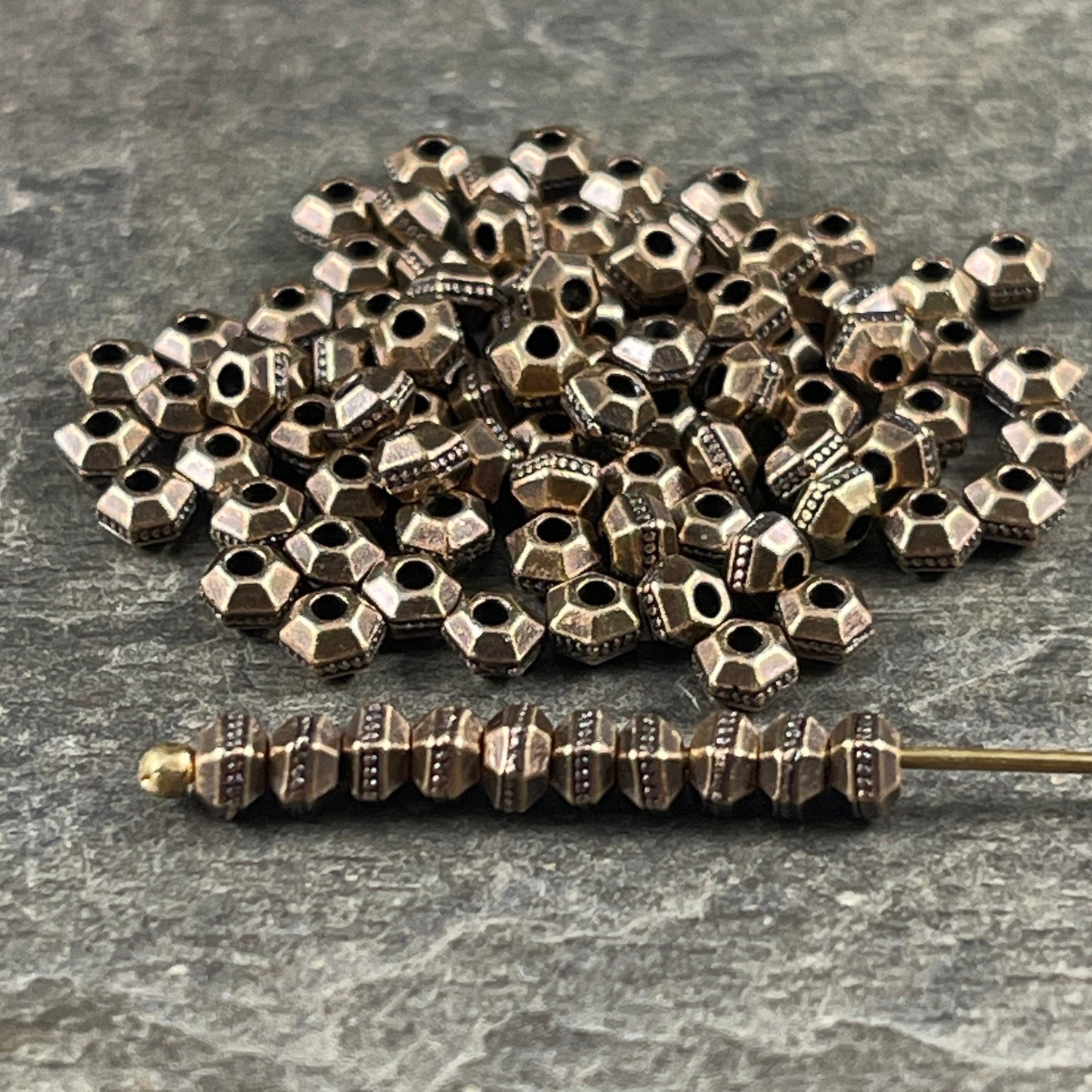 TierraCast 3mm Hexagon Bead, Faceted 3mm Spacer Bead, Tiny Antiqued Brass Bead (PF/392-57) * Qty. 50