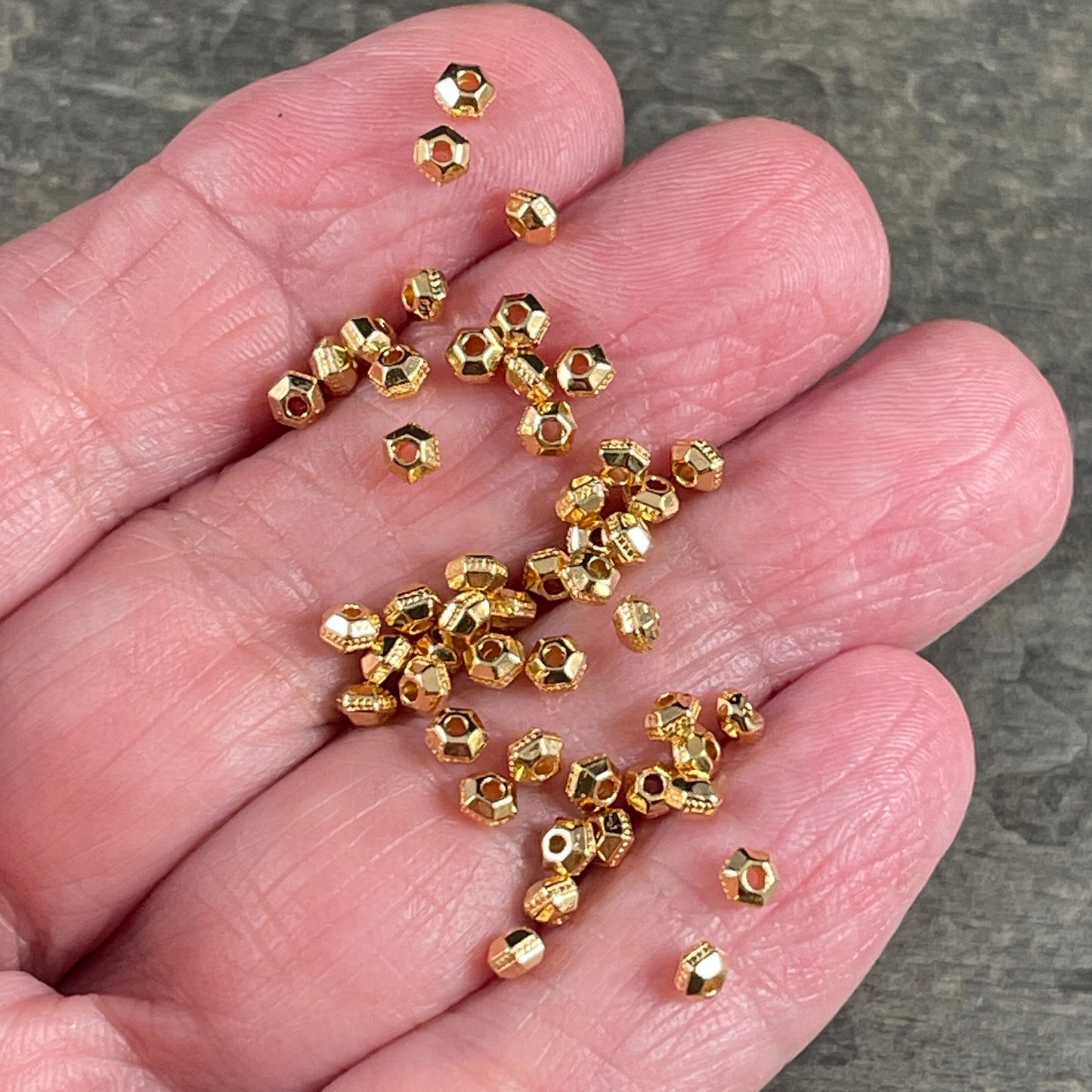 TierraCast 3mm Hexagon Bead, Faceted 3mm Spacer Bead, Tiny 24k Gold Plated Bead (PF/392-12) * Qty. 50