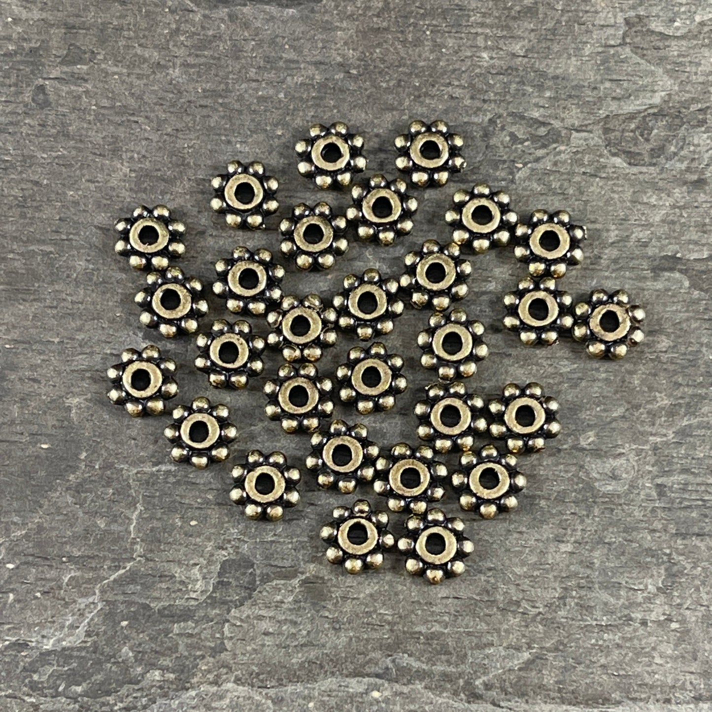 NEW TierraCast 6mm Beaded Daisy Spacer, Light Antiqued Brass Plated Beads (PF/385-87) * Qty. 20