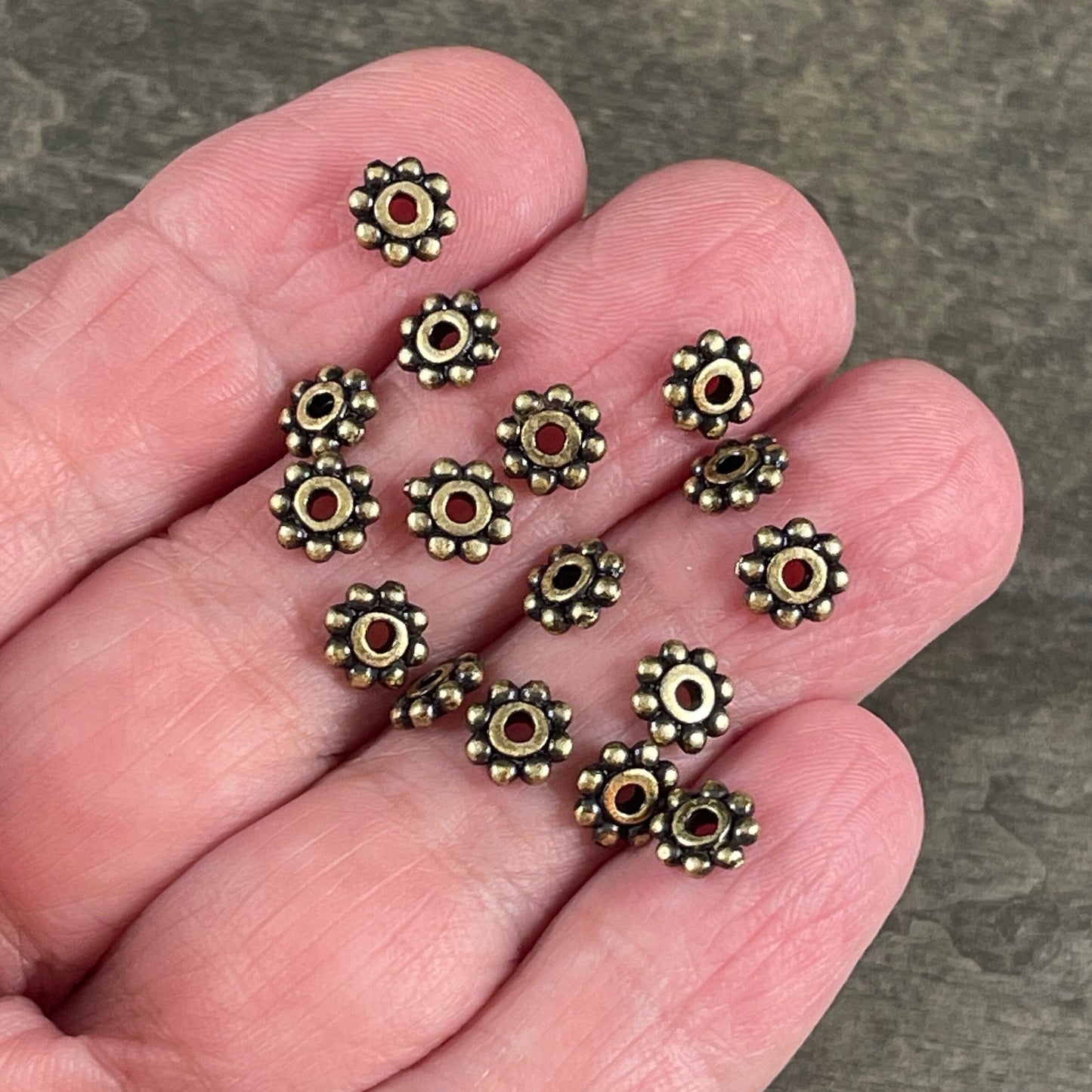 NEW TierraCast 6mm Beaded Daisy Spacer, Light Antiqued Brass Plated Beads (PF/385-87) * Qty. 20