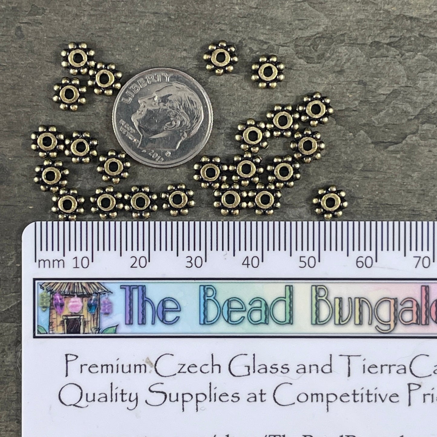 NEW TierraCast 6mm Beaded Daisy Spacer, Light Antiqued Brass Plated Beads (PF/385-87) * Qty. 20