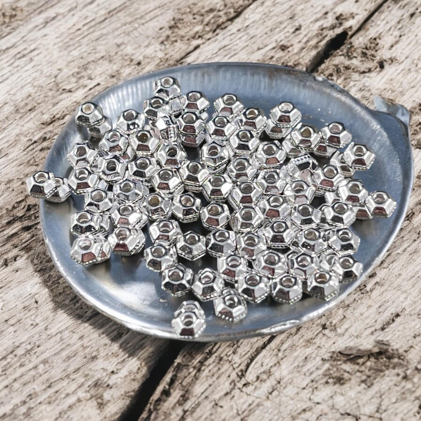 TierraCast 3mm Tiny Faceted Hexagon Bead, Silver Plated, Nickel Free (PF/392-10) * Qty. 50