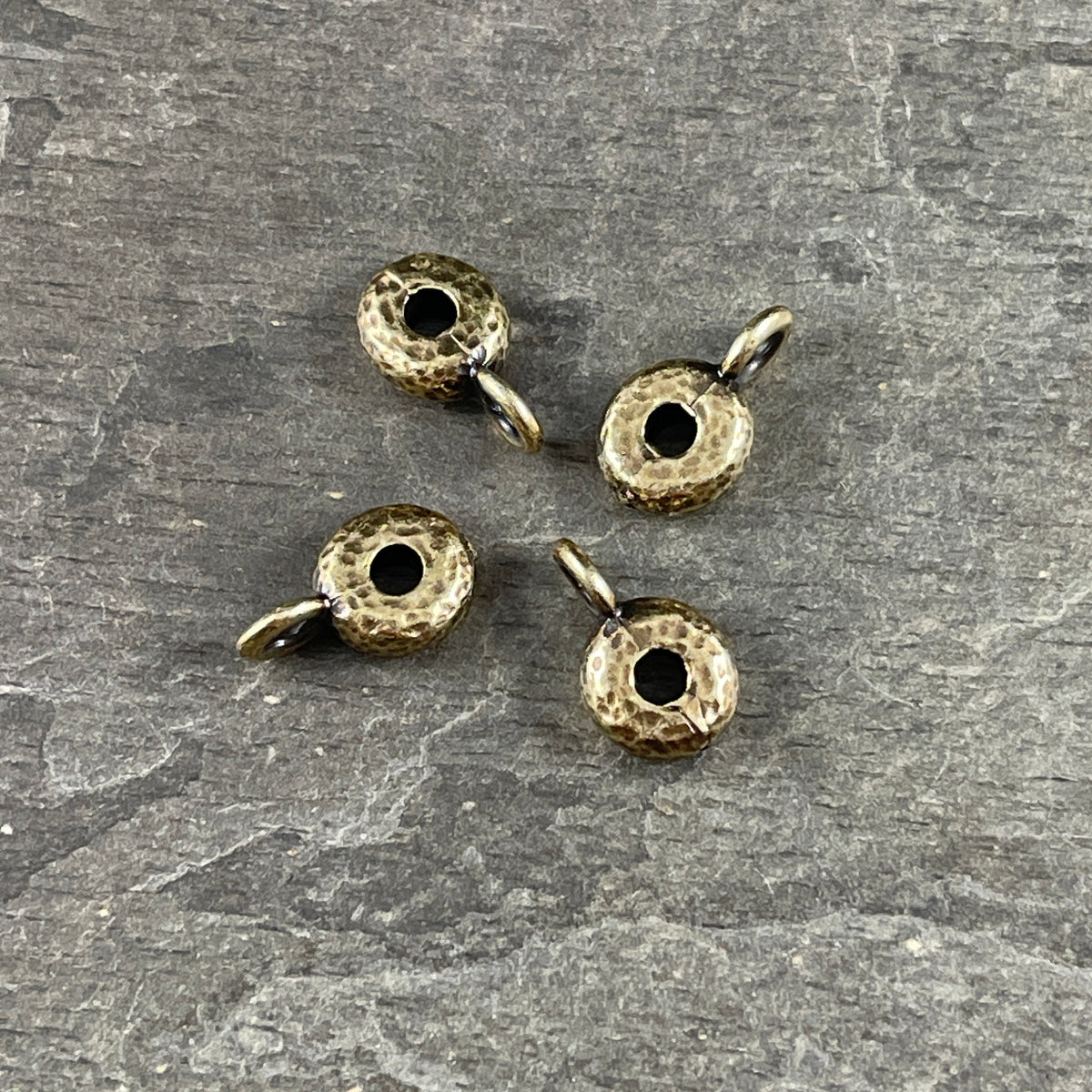 TierraCast Bail, Hammered Rondelle Bead with Loop, Antiqued Brass Plated (PF/892-57) * Qty. 4