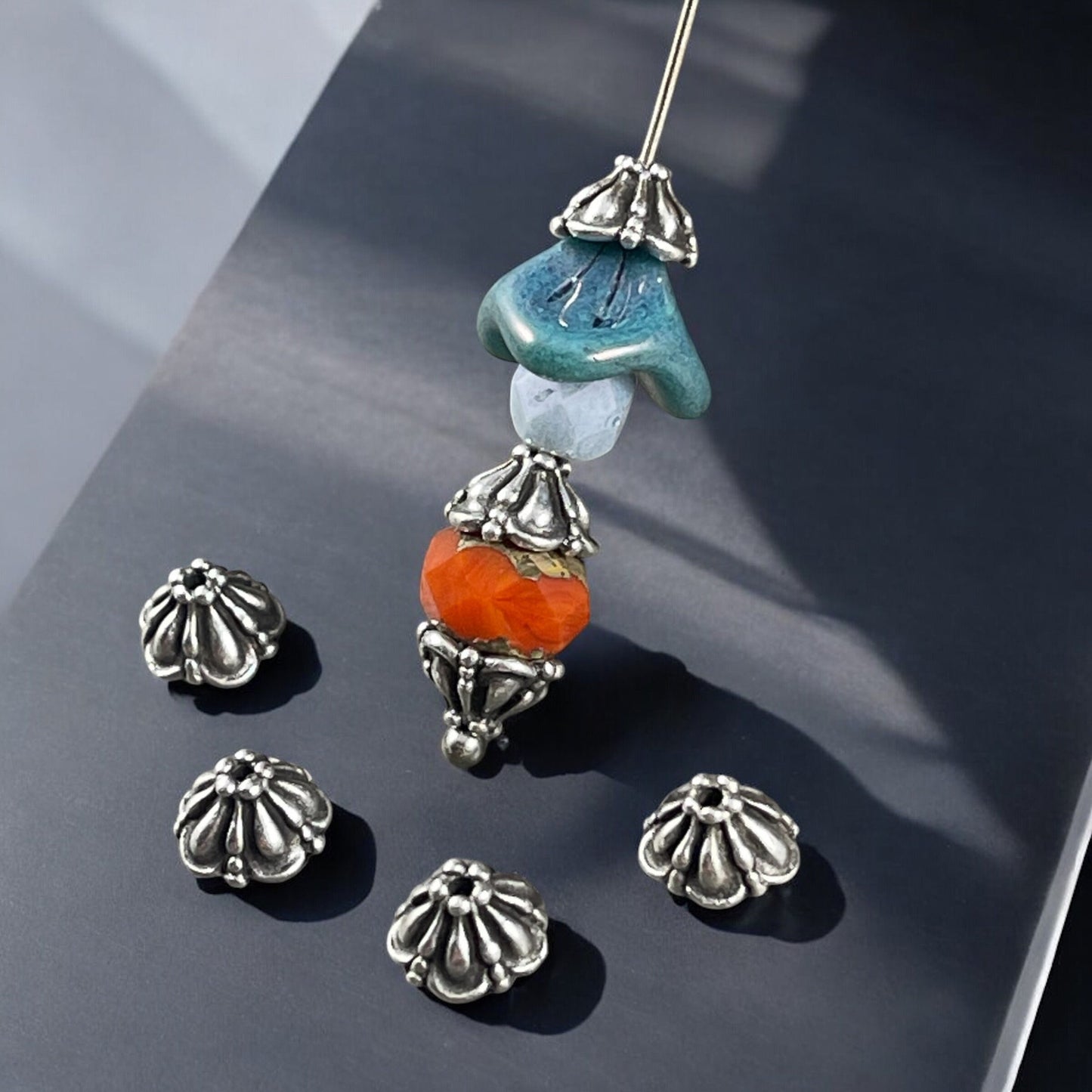 TierraCast 8mm Tiffany Bead Caps, Antiqued Fine Silver Plated Pewter(PF/778-77) * Qty. 6