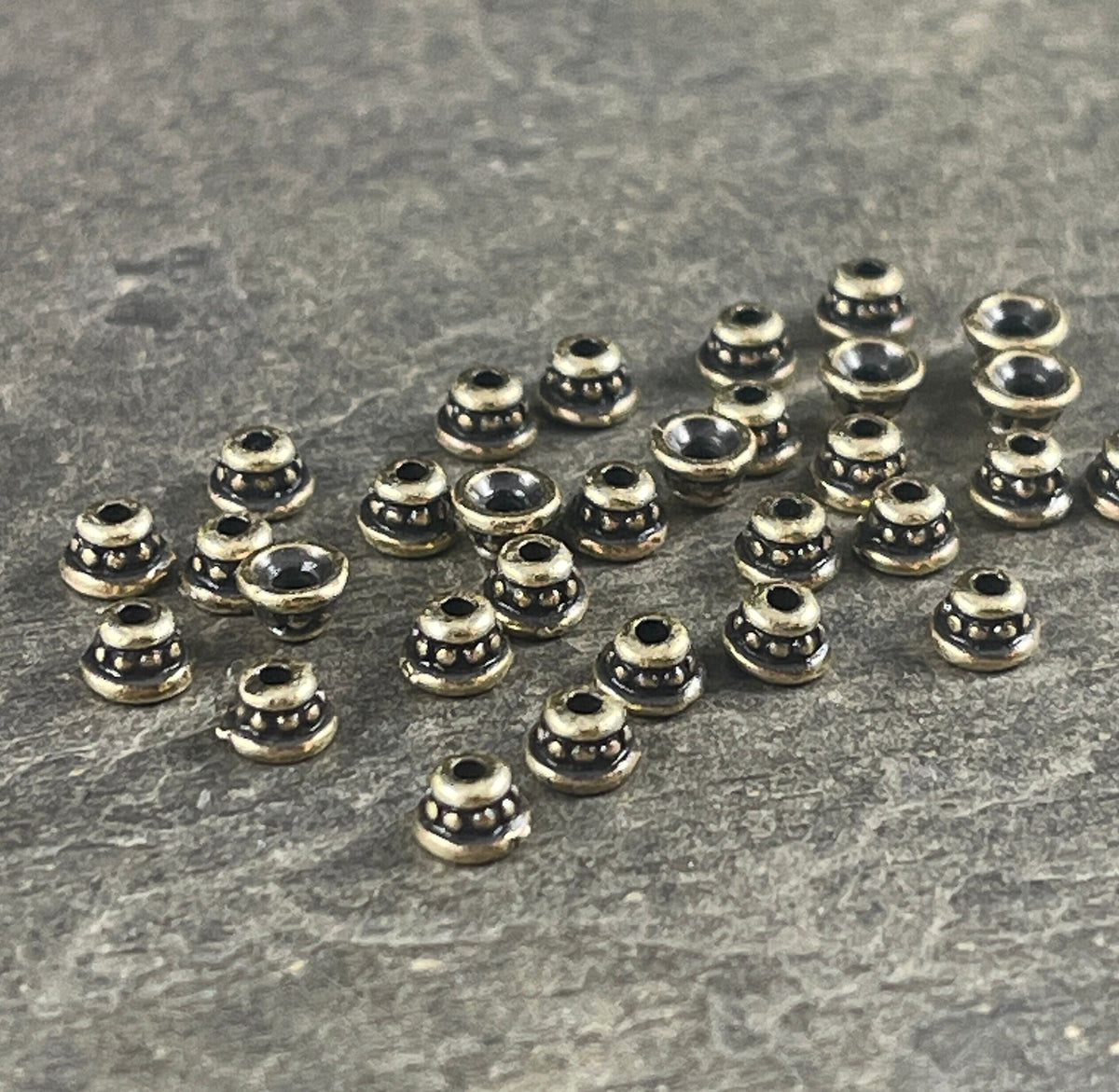 TierraCast 3.5mm Beaded Caps, Antiqued Brass Plated Tiny Cone (PF/792-57) * Qty. 50