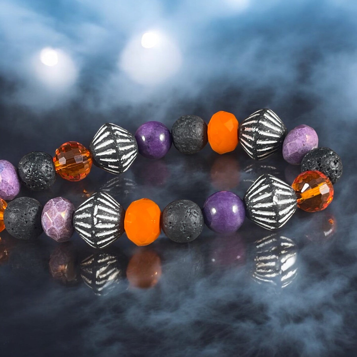 Black, Orange and Purple Glass Beads, Halloween Bead Mix, 6” Strand, Czech Glass Bead Assortment (BBEM-930.01)