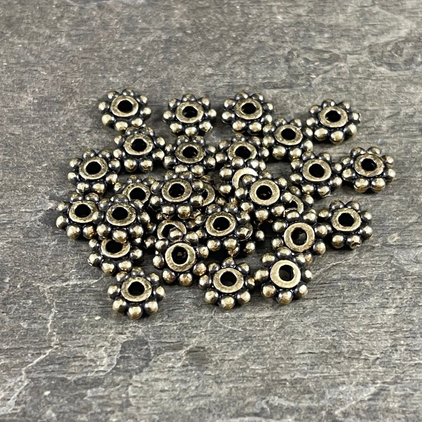 NEW TierraCast 6mm Beaded Daisy Spacer, Light Antiqued Brass Plated Beads (PF/385-87) * Qty. 20