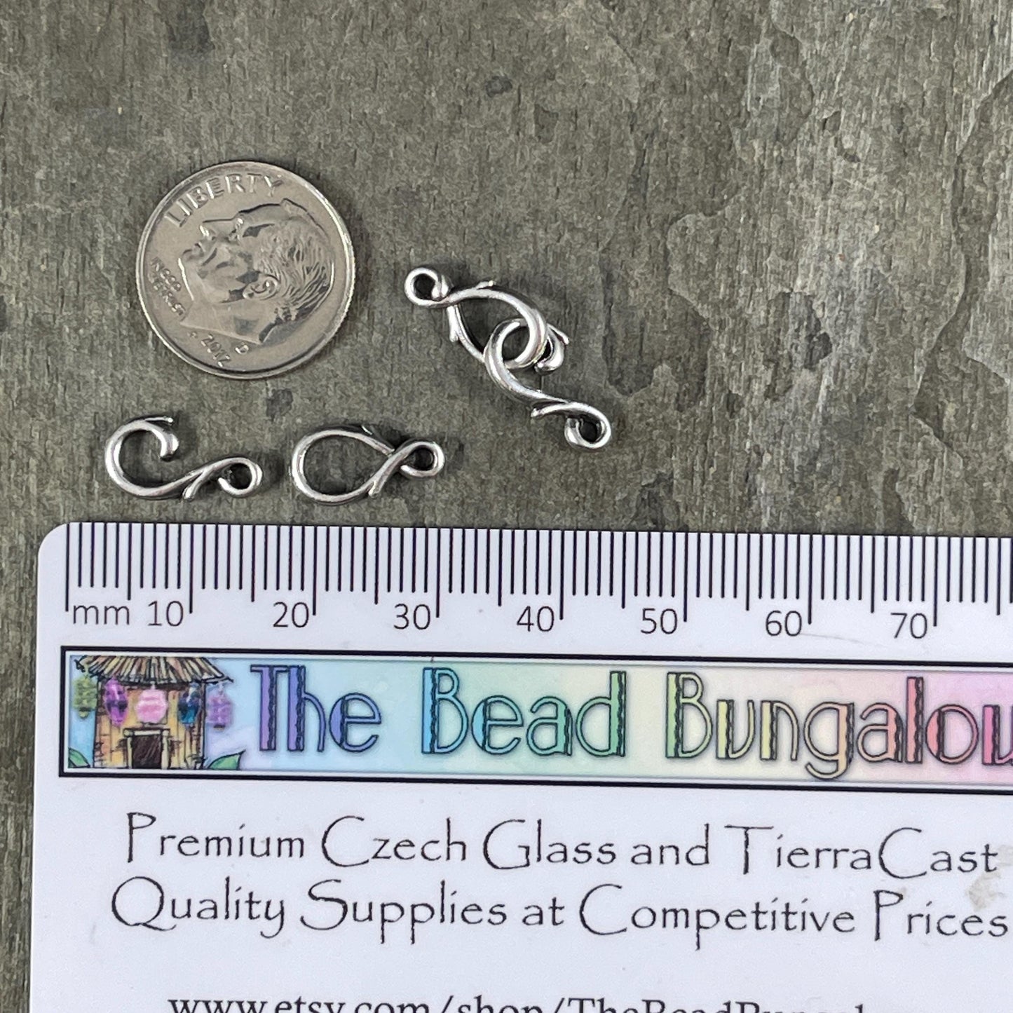 TierraCast Vine Hook and Eye Clasp, Fine Silver Plated Pewter, Dainty Antiqued Silver Clasp (PF/954-77) * Qty. 3 sets