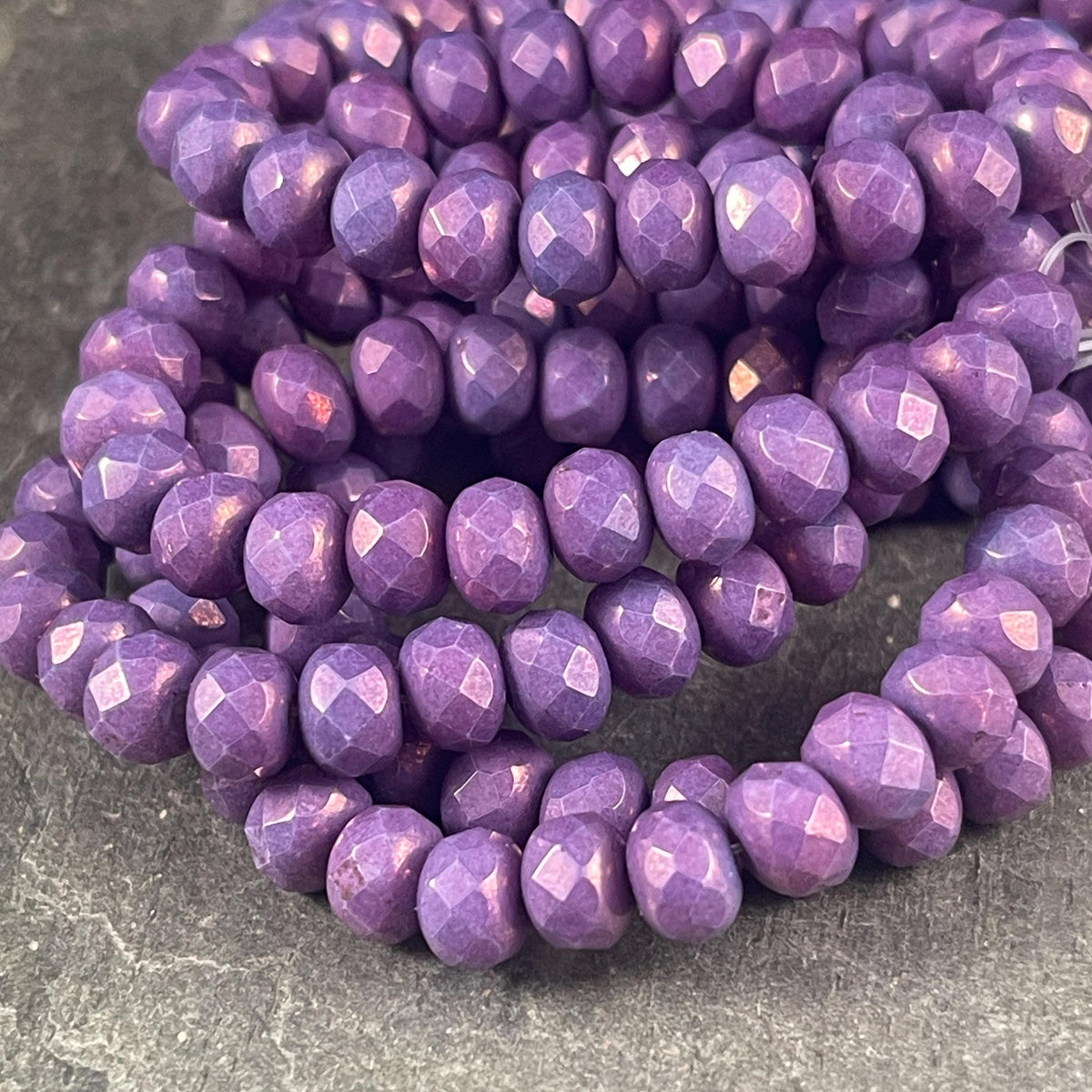 Czech Glass Beads - Opaque Lavender Luster, 7x5mm Faceted Rondelle (R7/RJ-2012) * Qty. 25