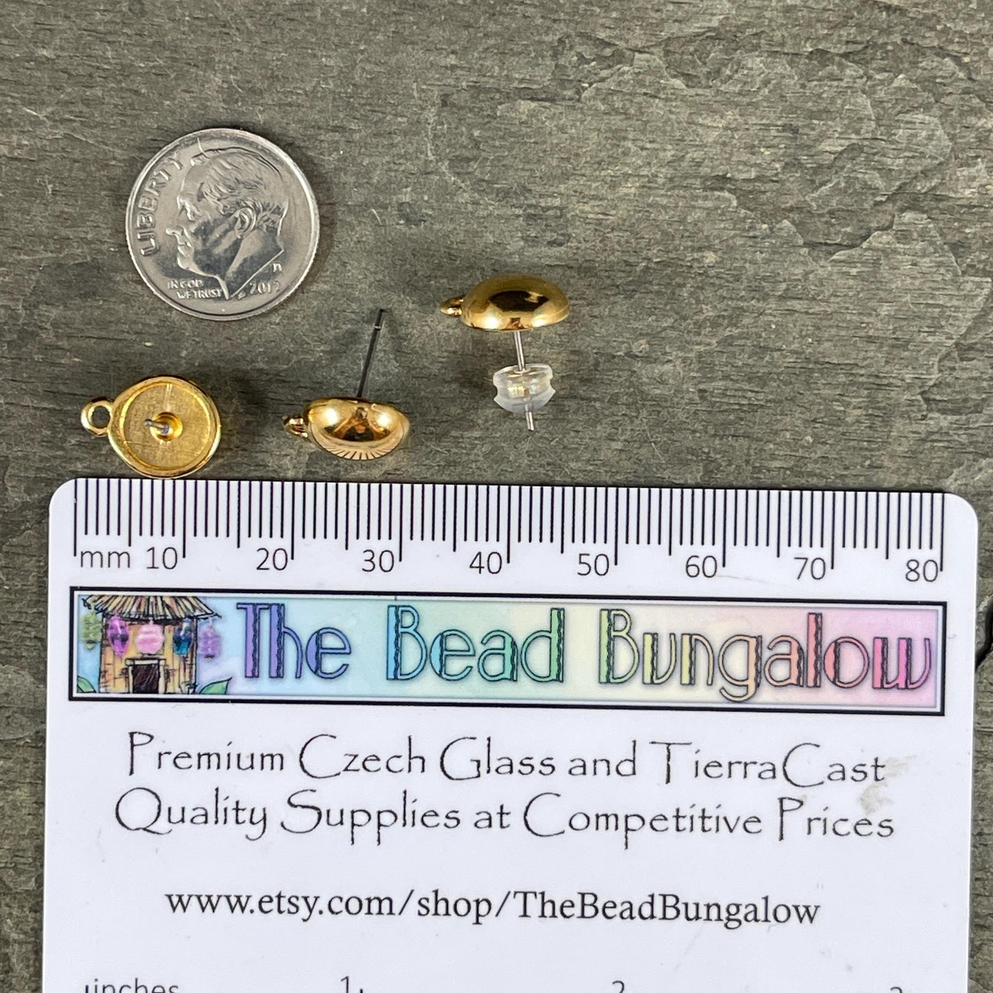 24k Gold Earring Post with Loop, Gold Dome Earring with Loop for Dangles (PF/12750-12) * Qty. 4