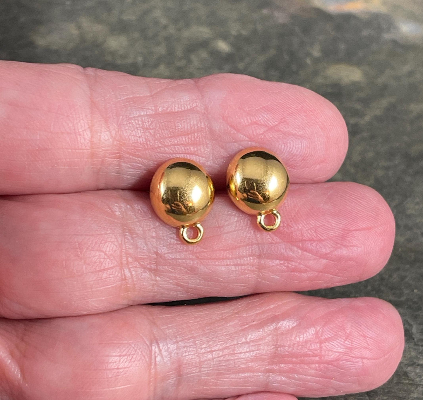 24k Gold Earring Post with Loop, Gold Dome Earring with Loop for Dangles (PF/12750-12) * Qty. 4
