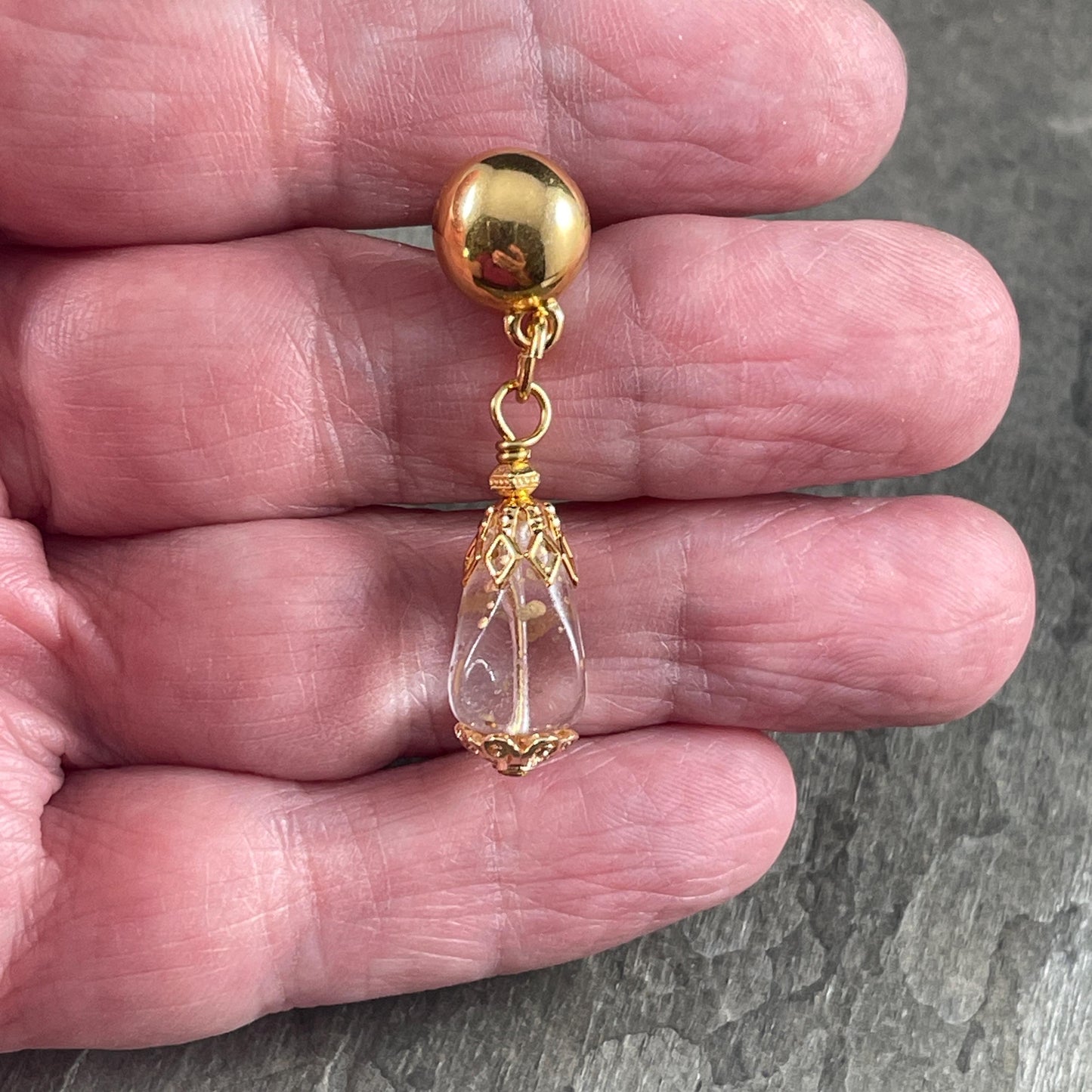 24k Gold Earring Post with Loop, Gold Dome Earring with Loop for Dangles (PF/12750-12) * Qty. 4