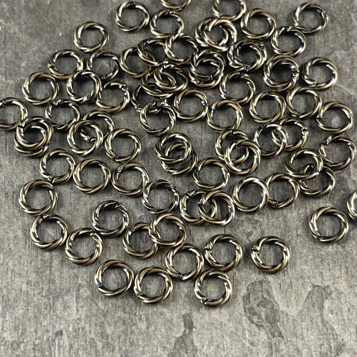 6mm Twisted Jump Rings, Antiqued Brass 16 gauge Open Jumprings (FM/5042) * Qty. 100