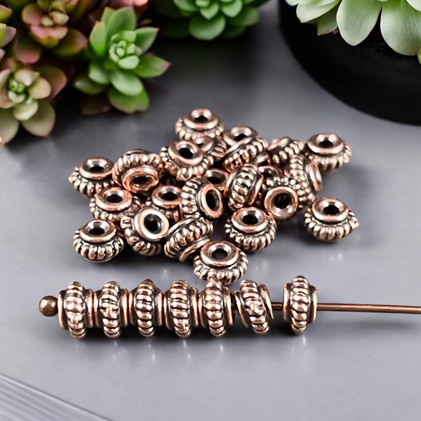 TierraCast 5mm Bead with Coil Rope Trim, Antiqued Copper Spacer Beads (PF/783-87) * Qty. 20